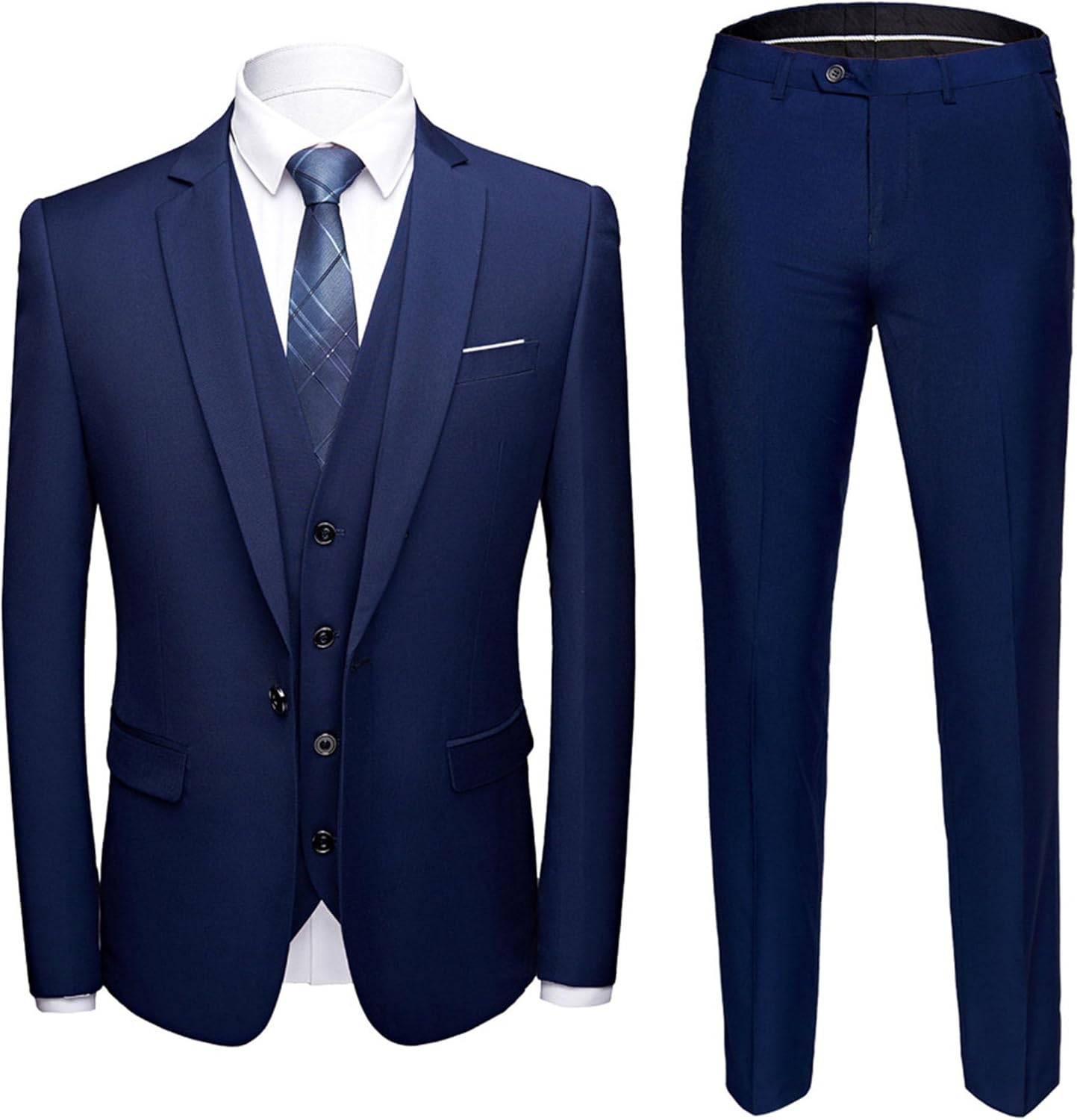 Men's 3 Piece Slim Blazer Set 1 Button Business Tuxedo Dress Set Groomsmen Formal Solid Suit Jacket Vest Pants
