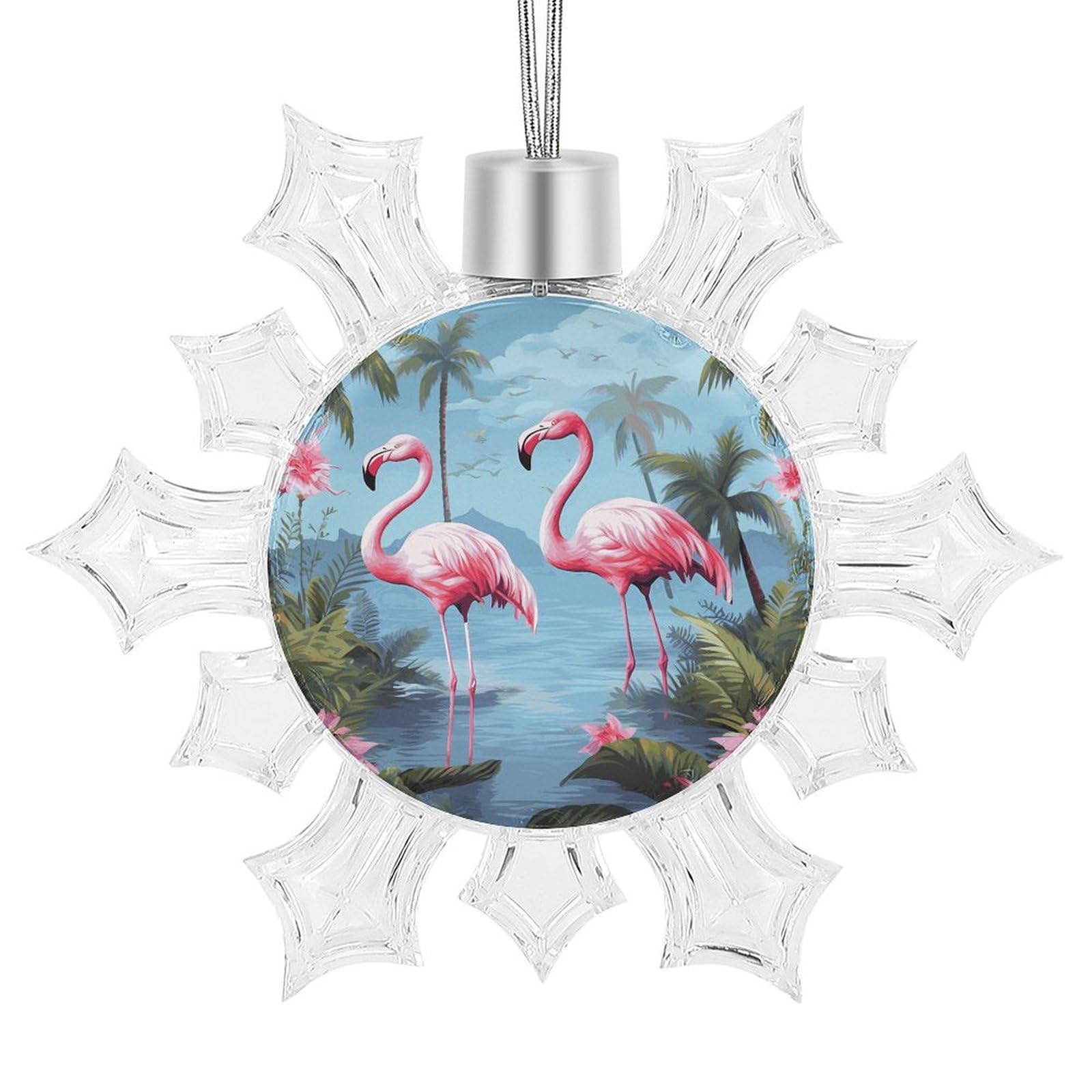 Tropical Flamingos Snowflake Decorations,Christmas Decorations，Christmas Indoor Winter Wonderland Decor，Hanging Ornaments for Xmas Tree Winter New Year Party Supplies