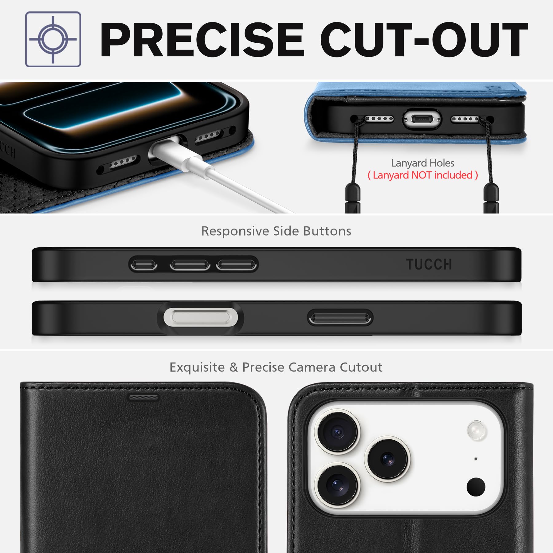 TUCCH Cover per iPhone 17 Pro Max 6,9-pollici 5G 2025 [Blocco RFID] Portafoglio | Custodia Pelle Sintetica Antiurto TPU, Pieghevole Slot Schede Elevata Protezione Chiusura Magnetica, Blu & Blu Lago