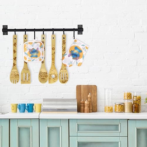 Miniatura 5 de Juego de regalo para mamá, regalo de Navidad, cucharas de cocina de madera, juego de utensilios de cocina de bambú con delantal, guantes de horno,