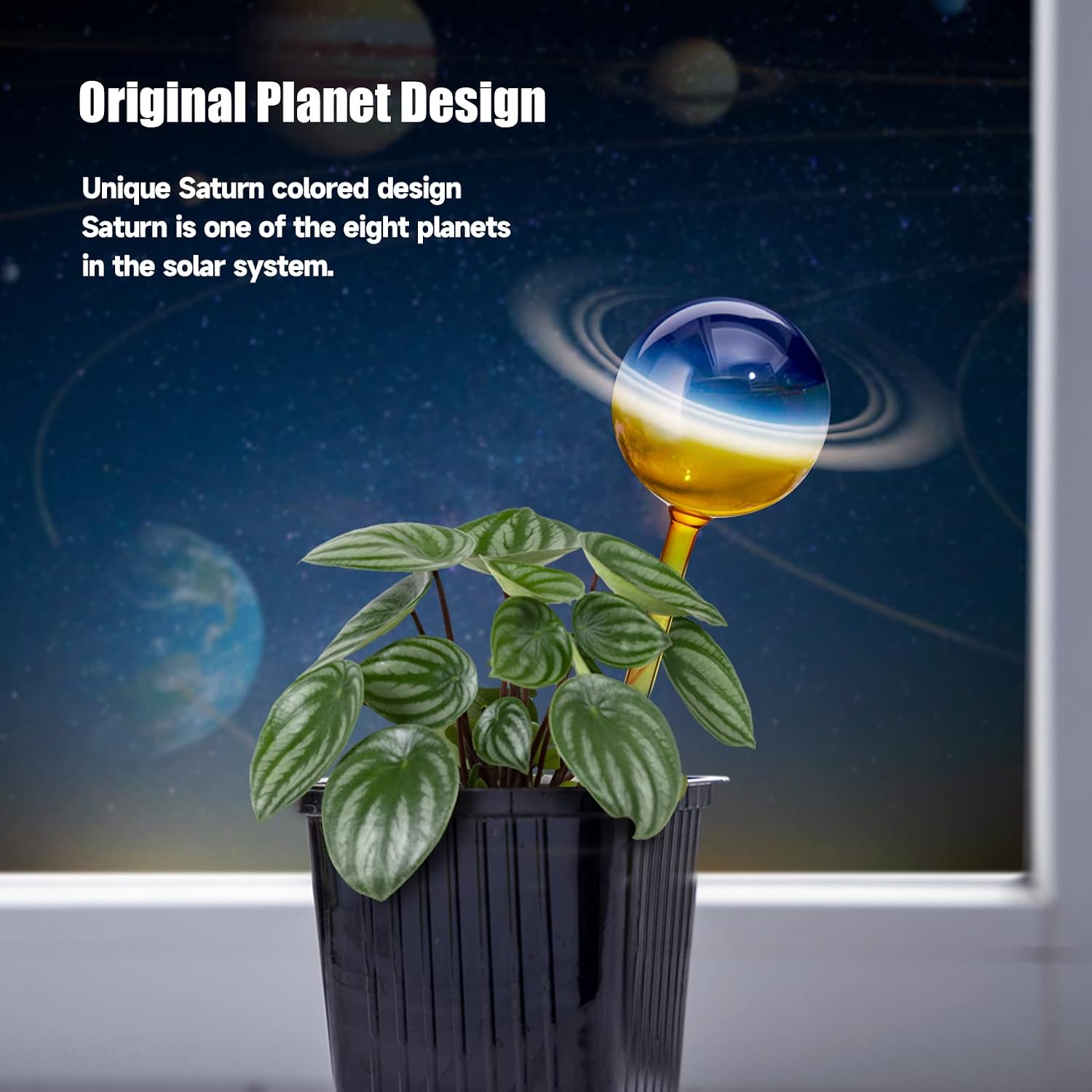 NiHome Glass Plant Self Watering Bulbs 2-Pack Blue Yellow Gradient Colorful Planet Rainbow Watering Devices Home Self Watering Bulbs Planter Insert Decorative Vacation Watering Spikes Indoor Outdoor