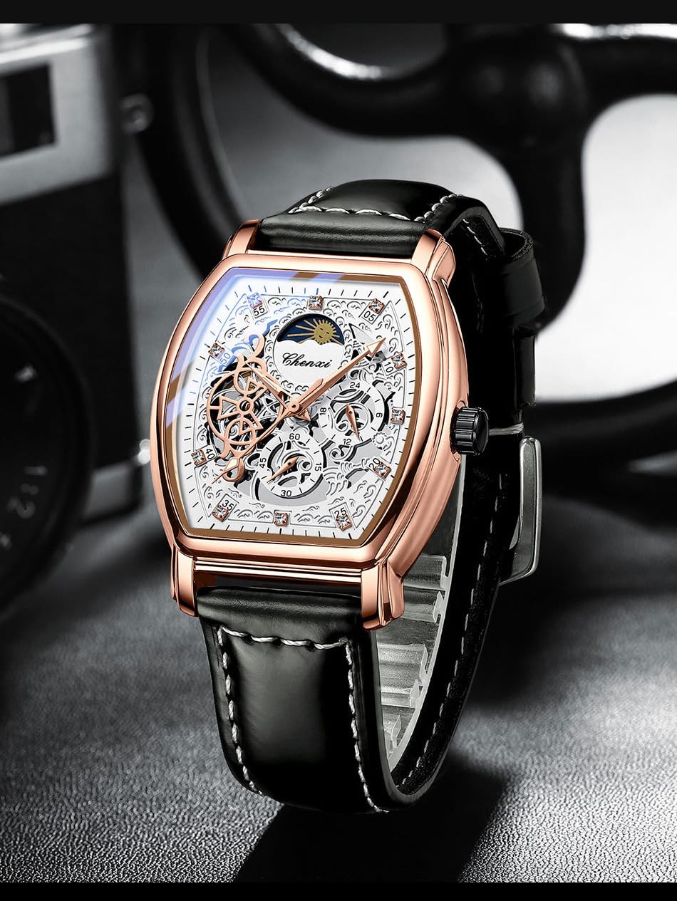 Herrenuhren, automatische mechanische Uhr, Business-Datumsuhr, mechanische Tourbillon-Mode, Lederuhren für Herren