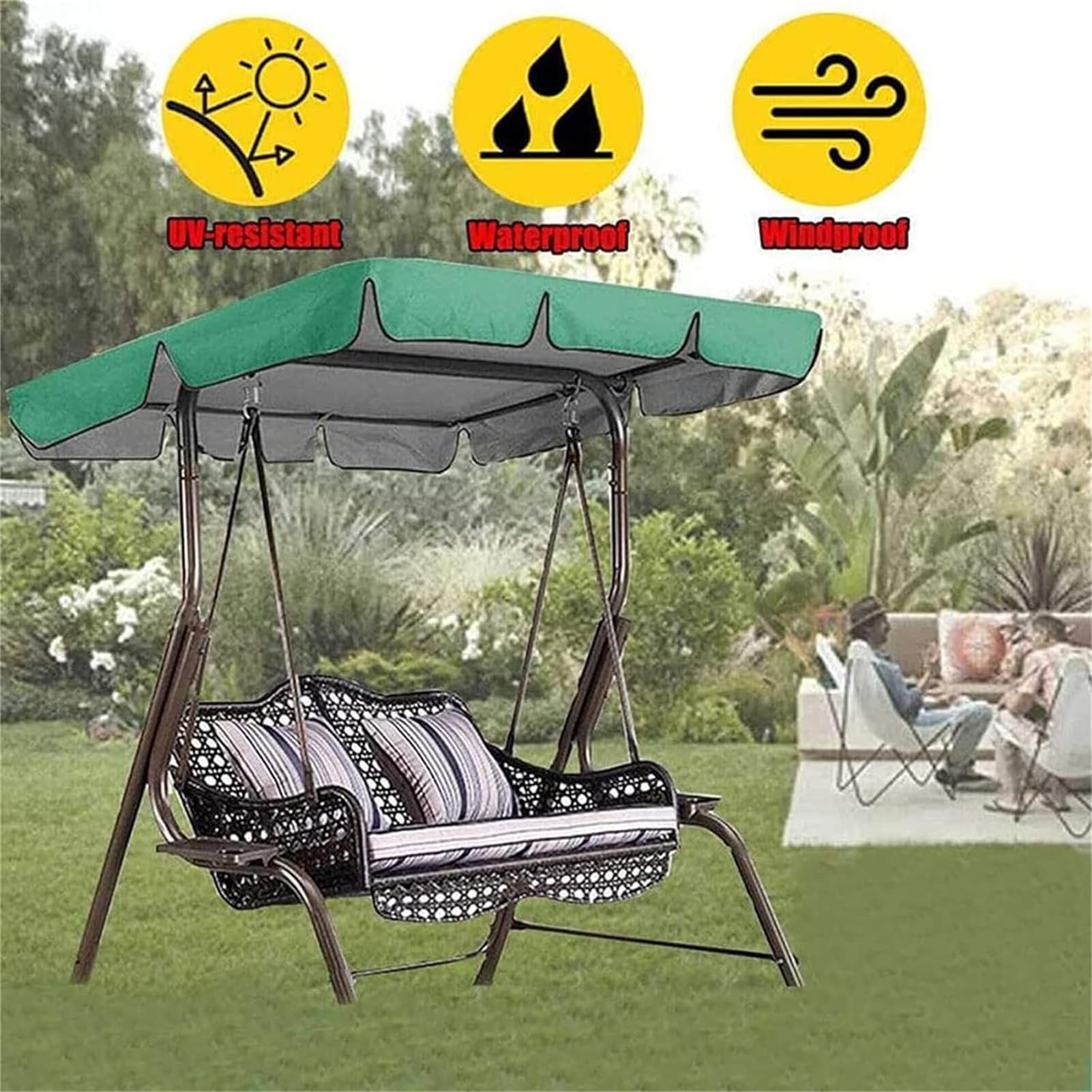 Set di coperture per dondolo da giardino, a 3 posti, impermeabile, antivento, anti-UV, resistente, a prova di strappo, copertura superiore per amaca da giardino (TYP-6,164 x 114 x 15 cm/150 x 50 x 10