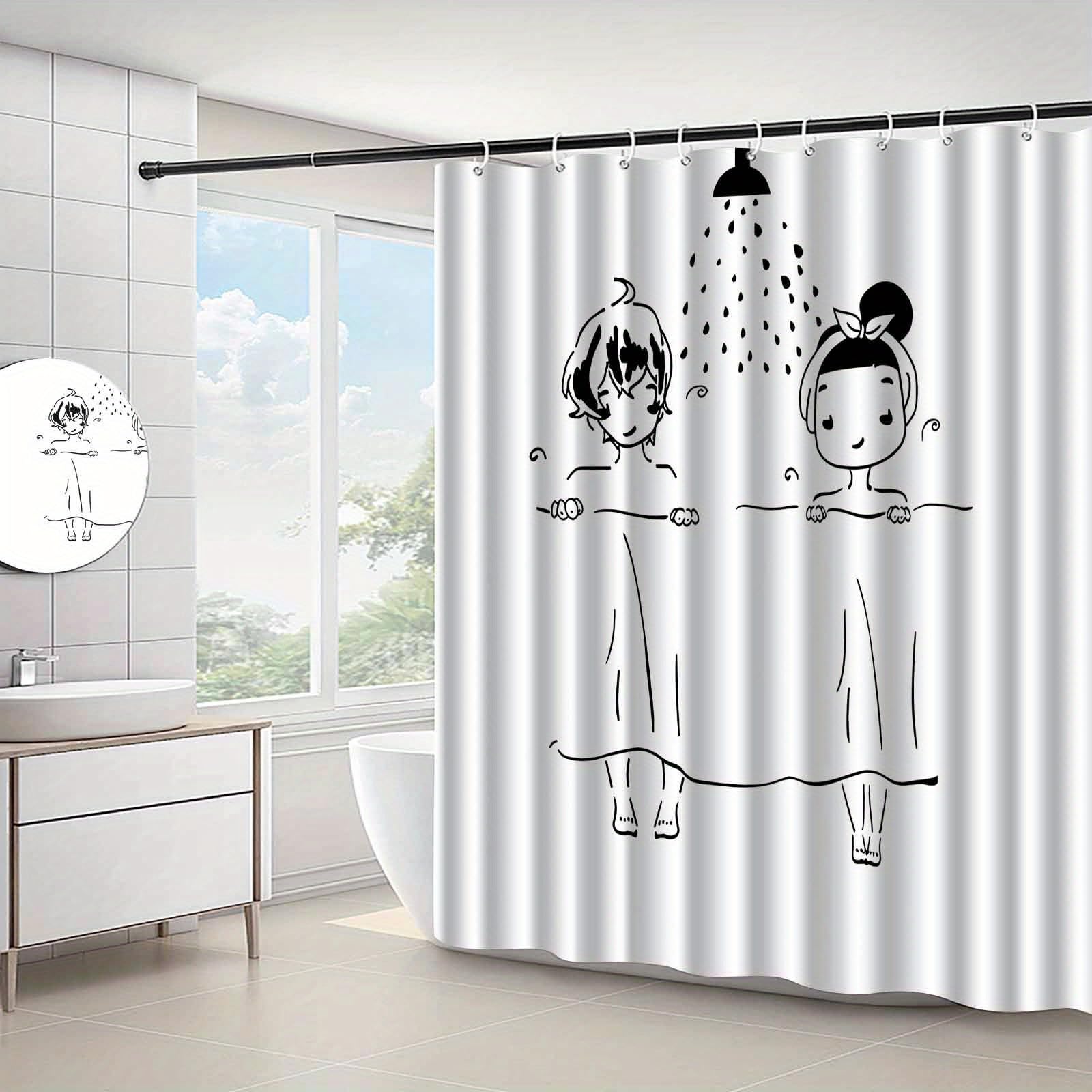 GLKSDLPO 1pc Modern Minimalist Cartoon Shower Curtain Playful Shower Scene Design with Hooks Included Elegant Bathroom Decor for Home(260x200cm/102x79in(WxH))