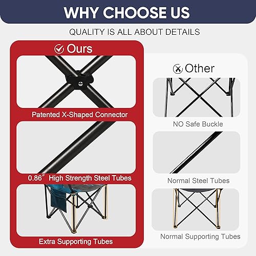 Miniatura 6 de Colorsoul Silla de camping plegable de gran tamaño, silla de campamento acolchada para exteriores, soporte de 300 libras con portavasos y bolsa