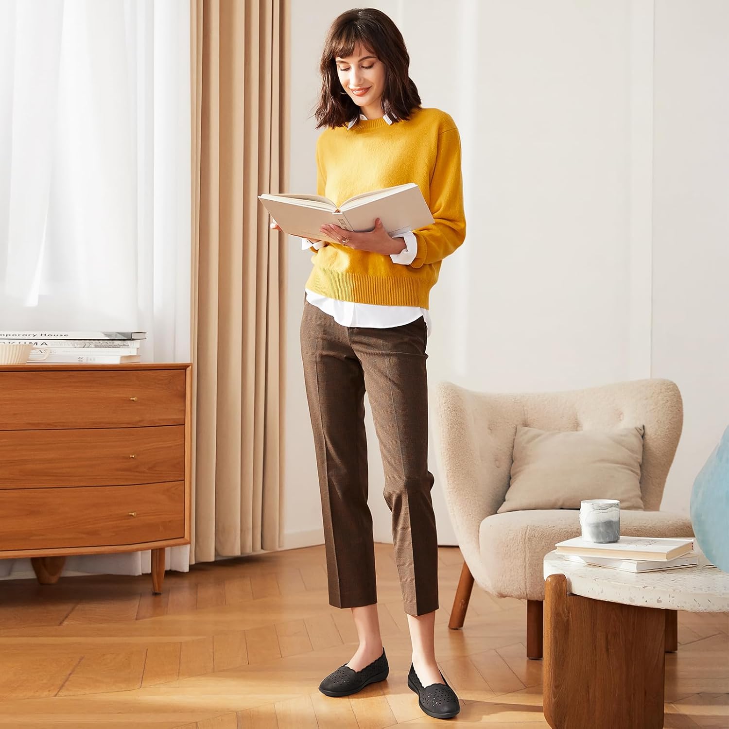 Shupua Flats for Women Dressy Comfortable Women's Ballet Flats Shoes Casual Black Flats Round Toe Womens Slip on Shoes PU Leather Flats Summer with Diamond Eyelets - Image 6