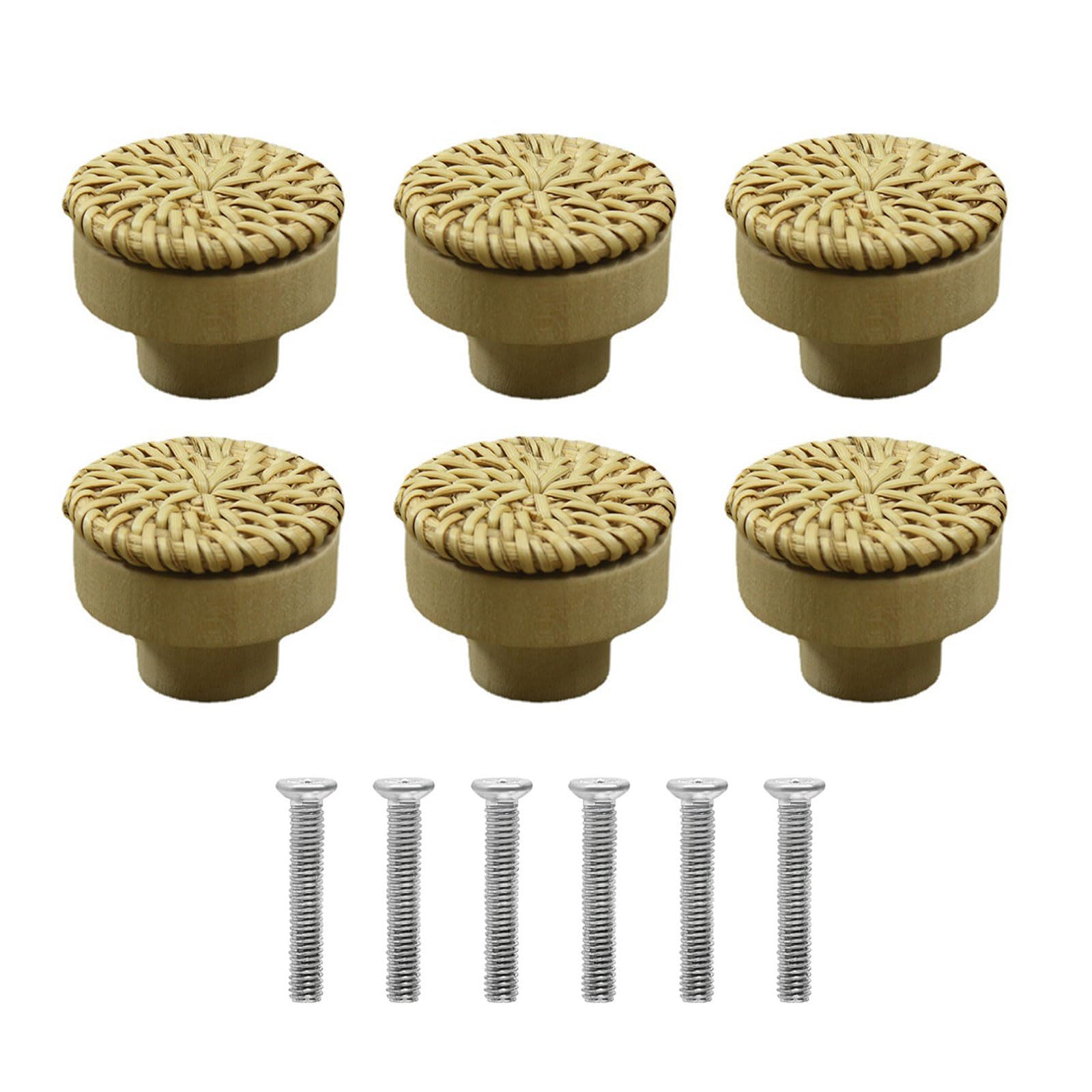 Obotsnoi 35Mm 12Pcs Woven Rattan Wood Knobs Wood Drawer Pulls Sustainable Drawer Knobs Vintage Furniture Hardware Round For Cupboards Rattan Cabinet Pull
