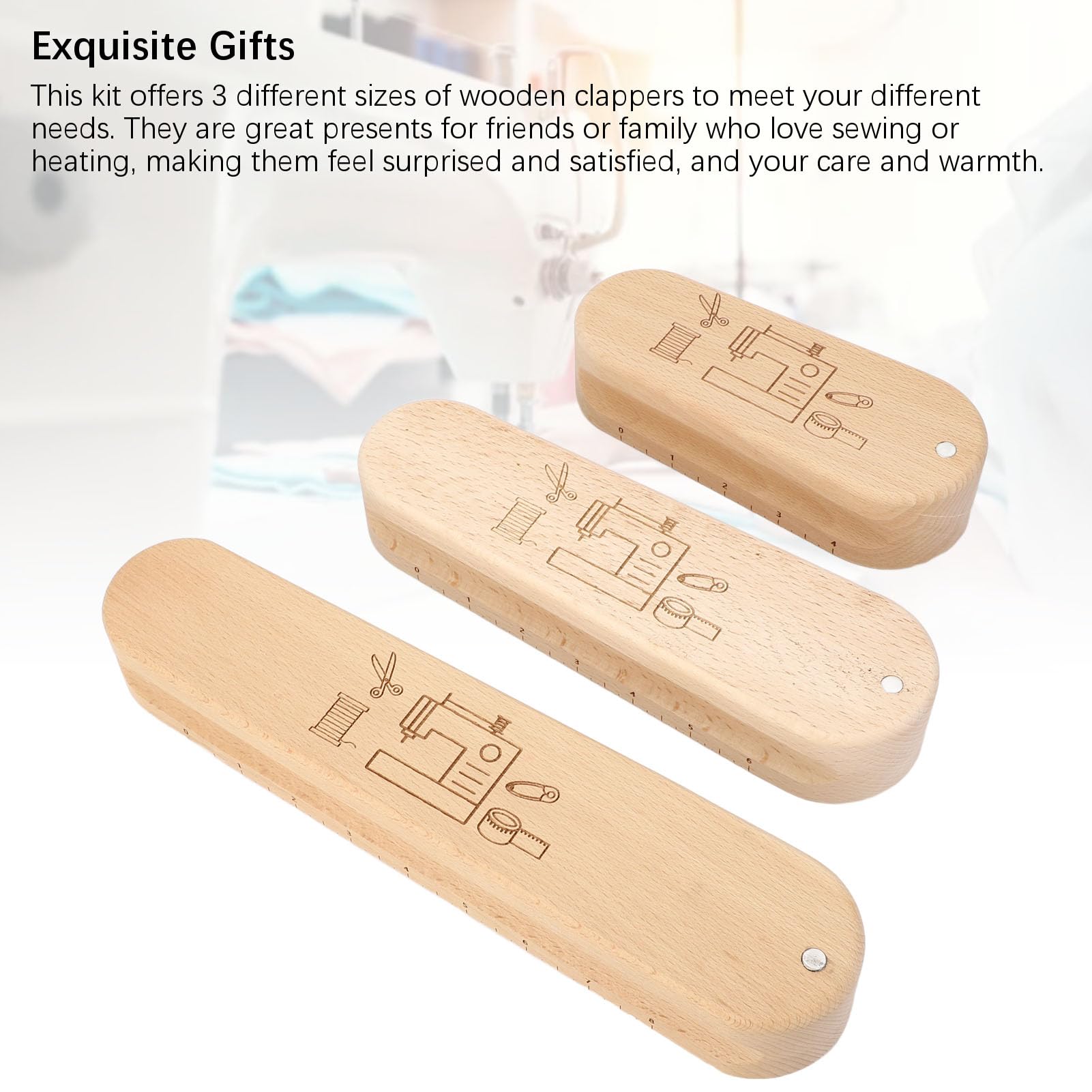 Tailors Clapper, 3 Pieces Quilters Clapper with Scale Wooden Clapper Professional Sewing Tool for Fabric Flattening and Pressing Multiple Sizes