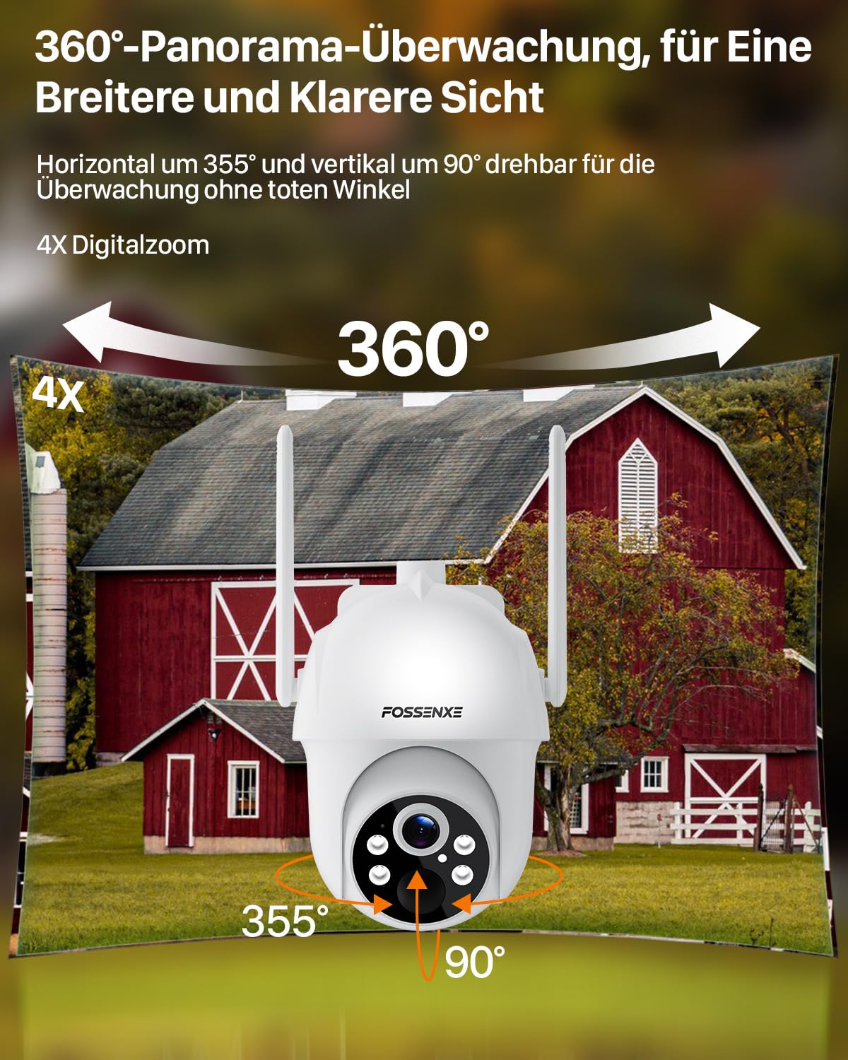 4G LTE Überwachungskamera Aussen Solar mit SIM Karte + 64GB Kartenspeicher - 2K HD 4MP PTZ Solar Kamera Outdoor Kabellose, Automatische Nachverfolgung, Farb-Nachtsicht, IP66 (Ohne WLAN)