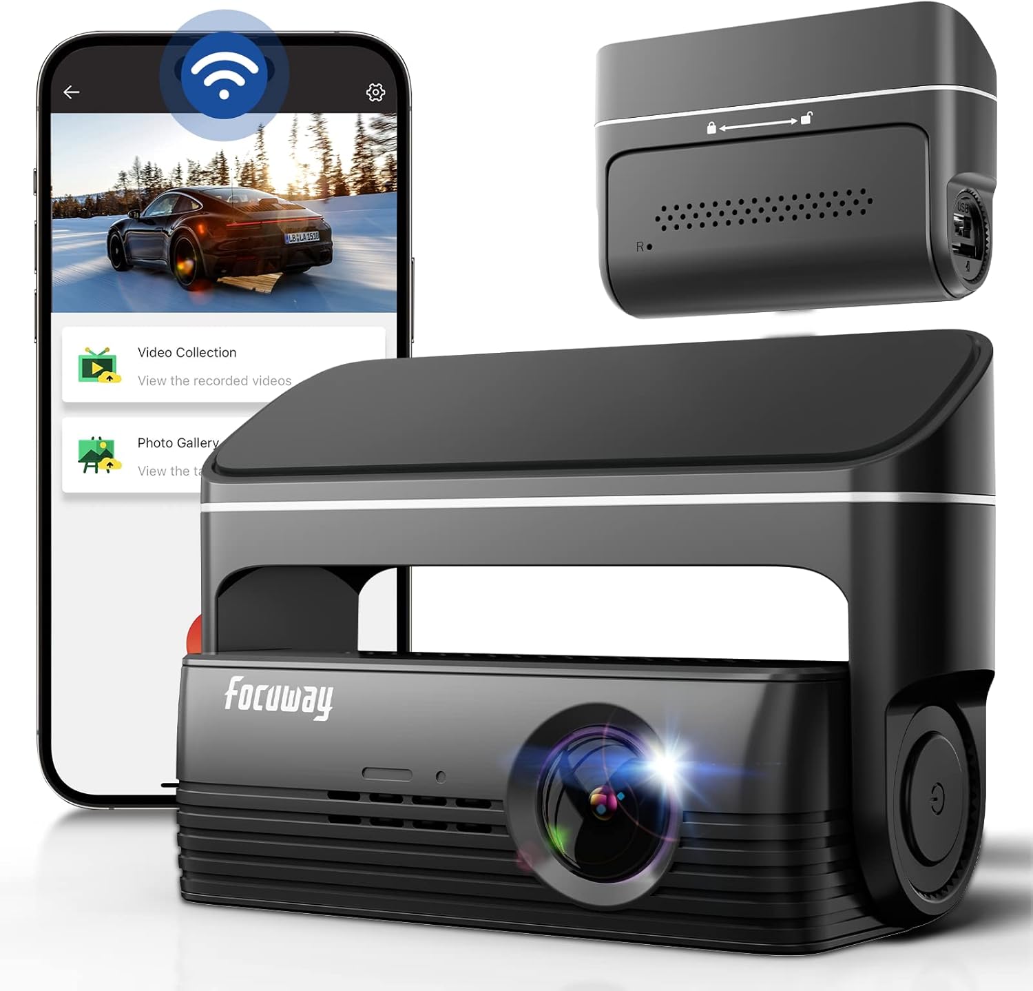 WiFi Dash Cam 4K FOCUWAY Smart Car Cam No Screen Mini Hidden Dashboard