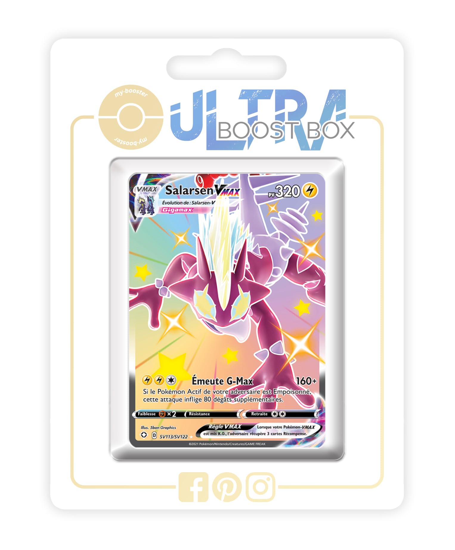 my-booster Salarsen VMAX (Toxtricity VMAX) SV113/SV122 Full Art Cromatico Secreto X Écarlate et Violet 4.5 Destinées Radieuses - Box di 10 carte Pokémon Francese