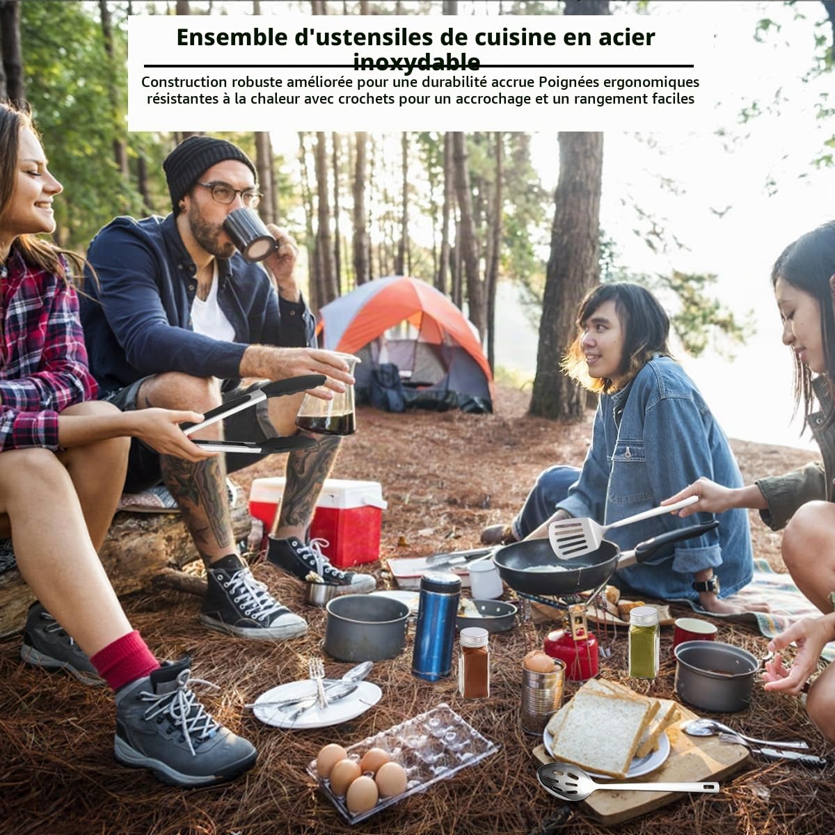 Accessoires Essentiels pour Le Camping Équipement de Camping Essentiel, Cuisine de Camping RV ustensiles de Cuisine Set Sac à Dos matériel de Camping Gadgets de randonnée