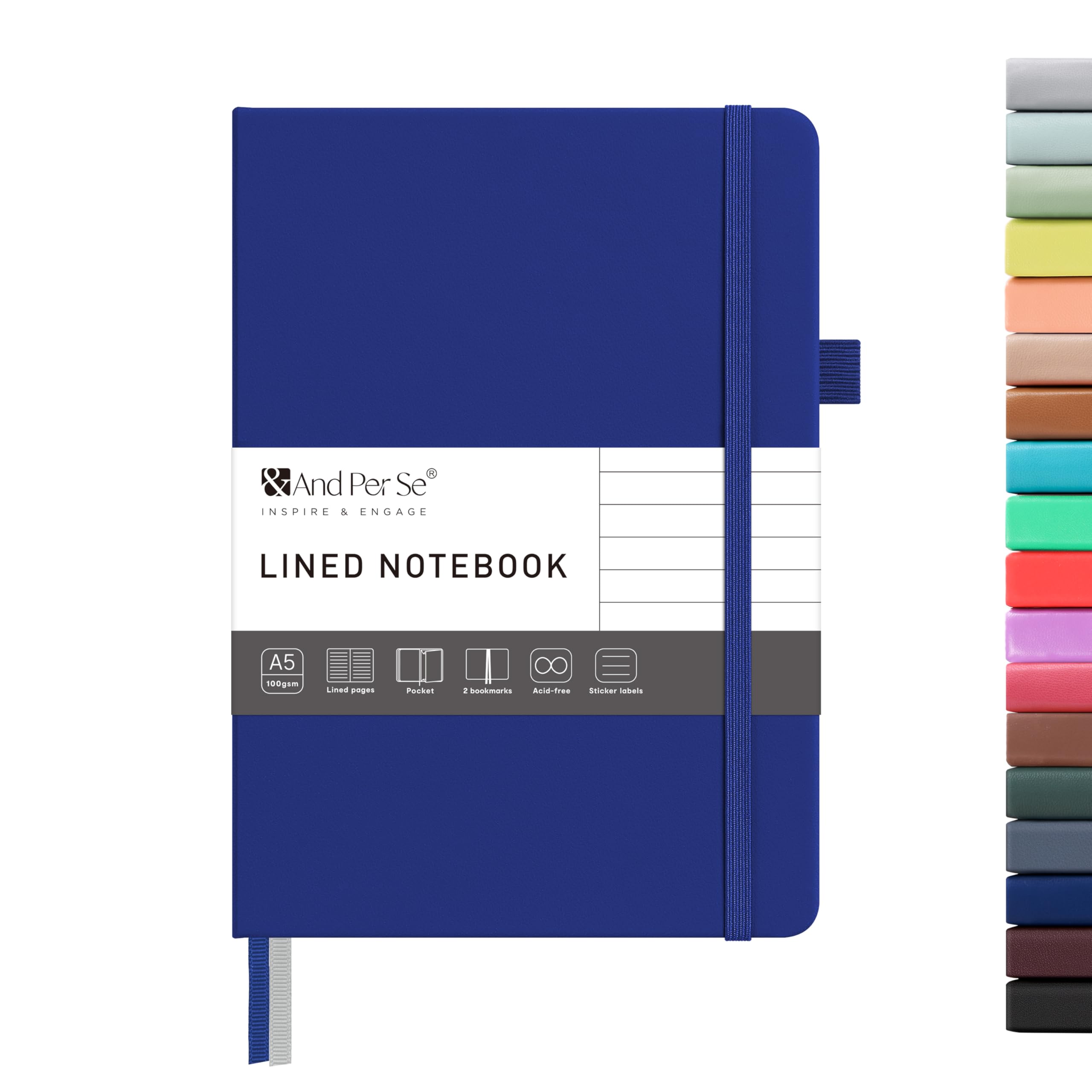 &And Per Se Lined Journal Notebook – A5 5.7”x8” College Ruled, 160 Pages, 100gsm Thick Paper, Journaling Notebooks for Writing (Royal Blue)