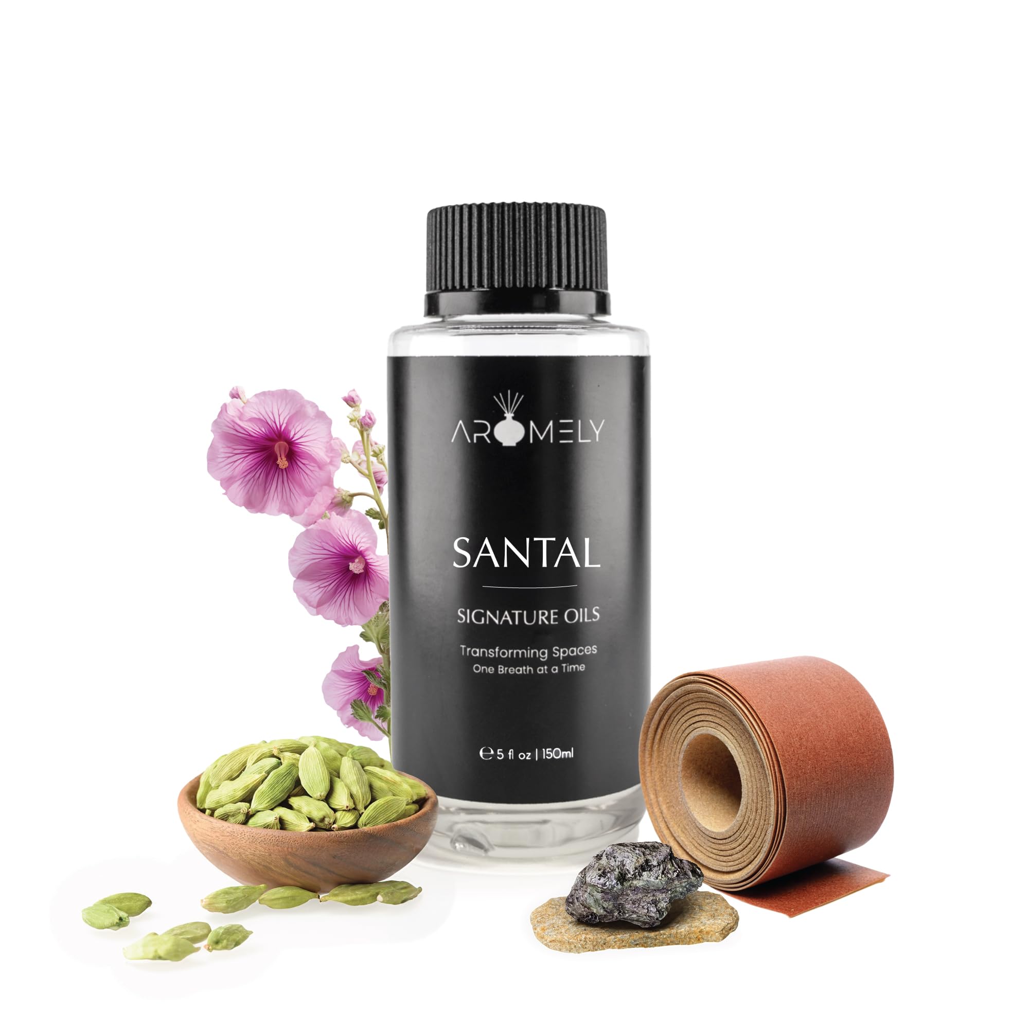 Santal by Aromely Essential Diffuser Oil Blend - Signature Diffuser Aroma Scent - Luxurious Fragrance with Notes of ambrox, iris, Cardamom, Sandalwood, Leather and Musk (150ml)
