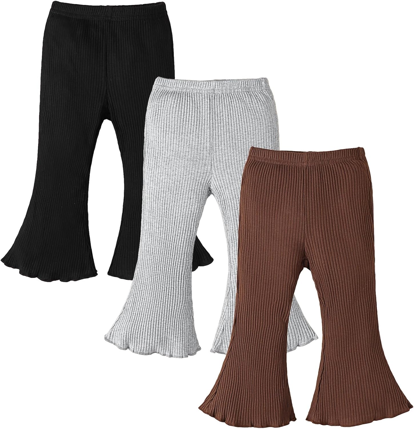 Coaturi 3 Pack Baby Girl Pants: Infant Solid Ribbed Flare Pants Cotton Pull On Bottoms Leggings for Toddler 0-24 Months