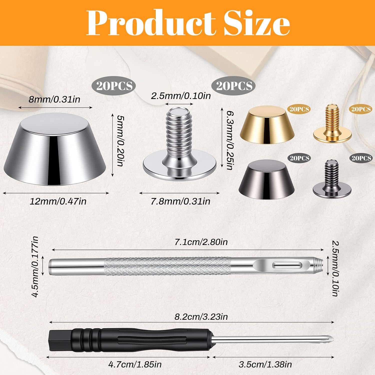 SULIKJHUI 60 Pcs Purse Feet for Handbags, Alloy Flat Nailhead Studs with Screwdriver & Hole Puncher, Handbag Studs Hardware for Leather Crafting DIY Bag Protection Accessories