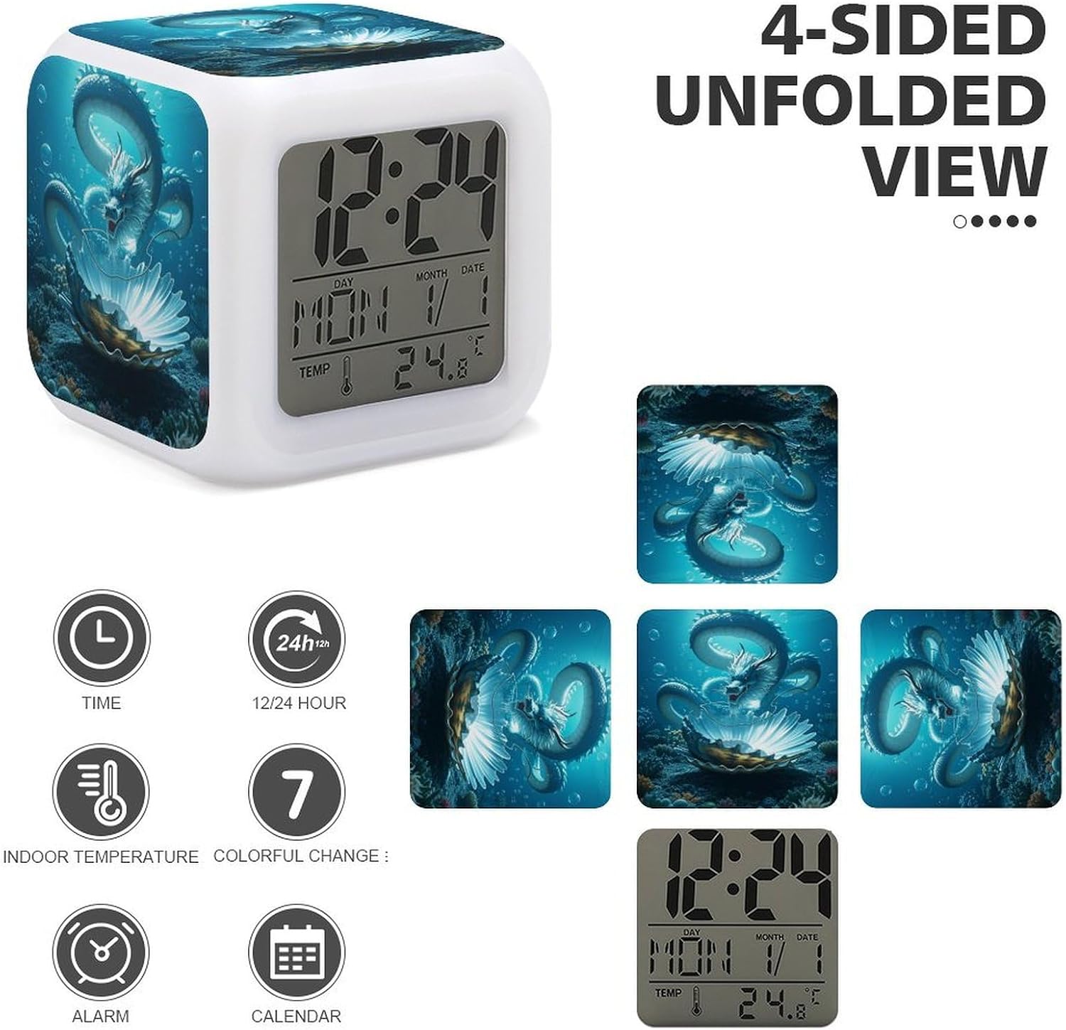 The Dragon King Night Light Alarm Clock LED Display Alarms for Bedroom Smart Digital Alarm Clock Wtih 7 Colorful Ambient Lights Sleep Timer for Heavy Sleepers Simple Operation image 4