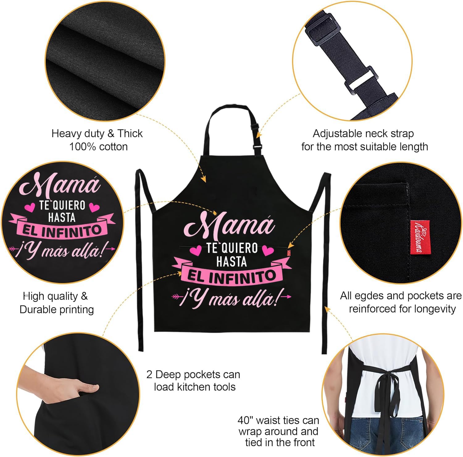 Gkmamrg Mamá Delantales de Cocina - Regalo para mamá - Delantales de chef ajustables para cocina, barbacoa, restaurante de jardinería, barbacoa, café, Regalos para Madres