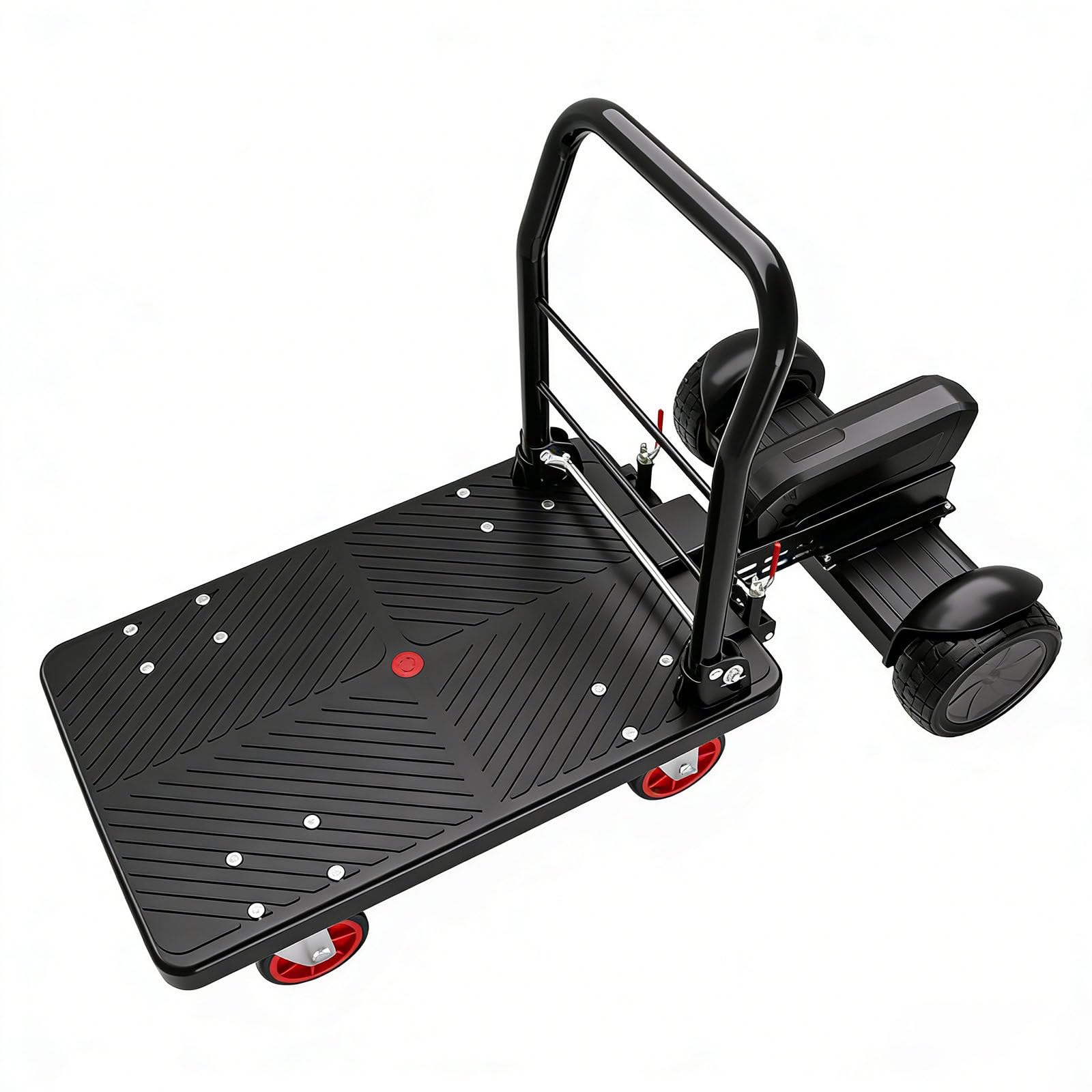 Carro motorizado de alta resistencia, carrito utilitario eléctrico de plataforma plana, capacidad de 660 libras, motor de 800 W, batería de litio de rango de 20 millas, para transporte de materiales