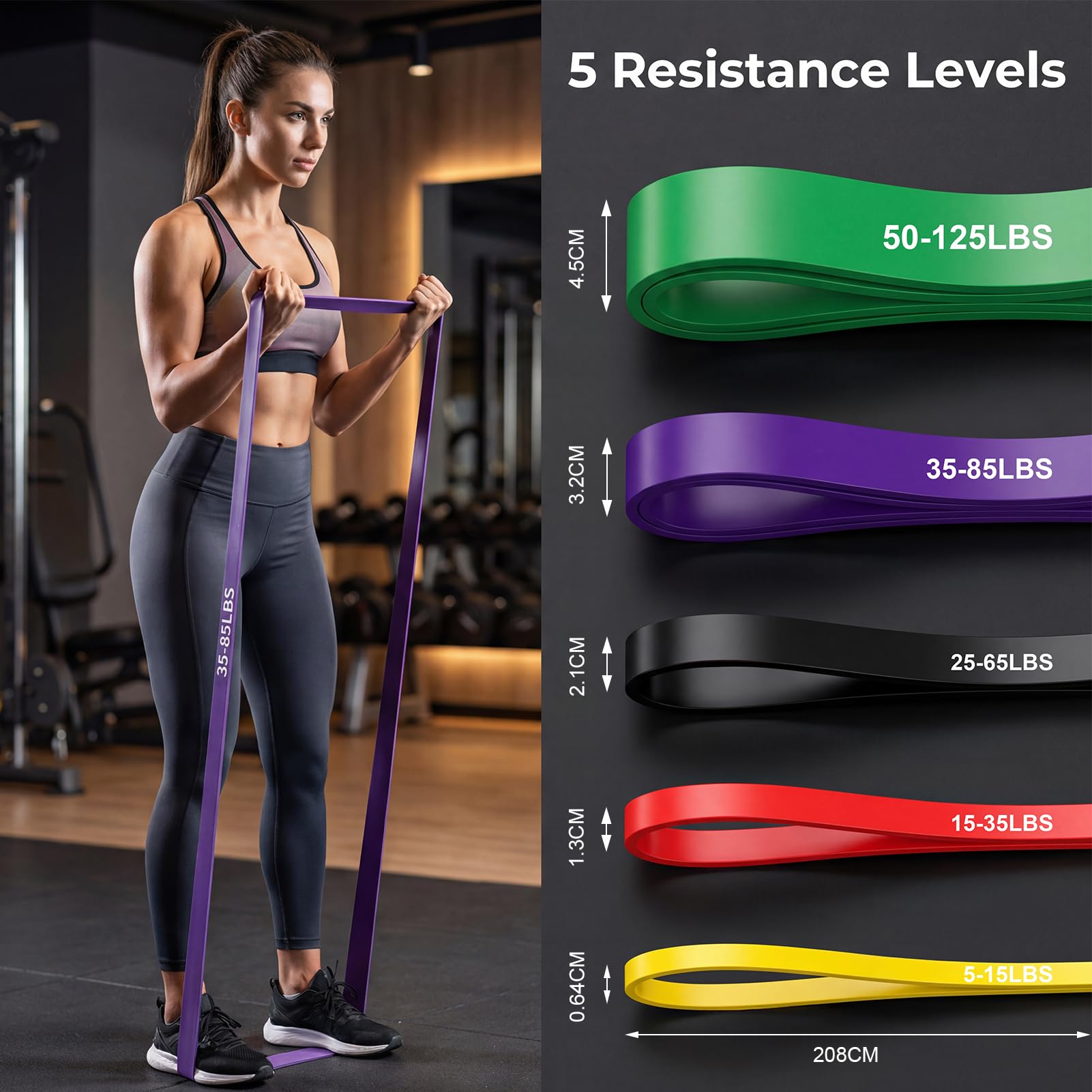 Hoikwo Set Elastici Fitness 5 Livelli di Intensità,con Ancoraggio Porta,Maniglie e Borsa,Elastico Palestra per Trazioni,Stretching,Yoga e Ginnastica