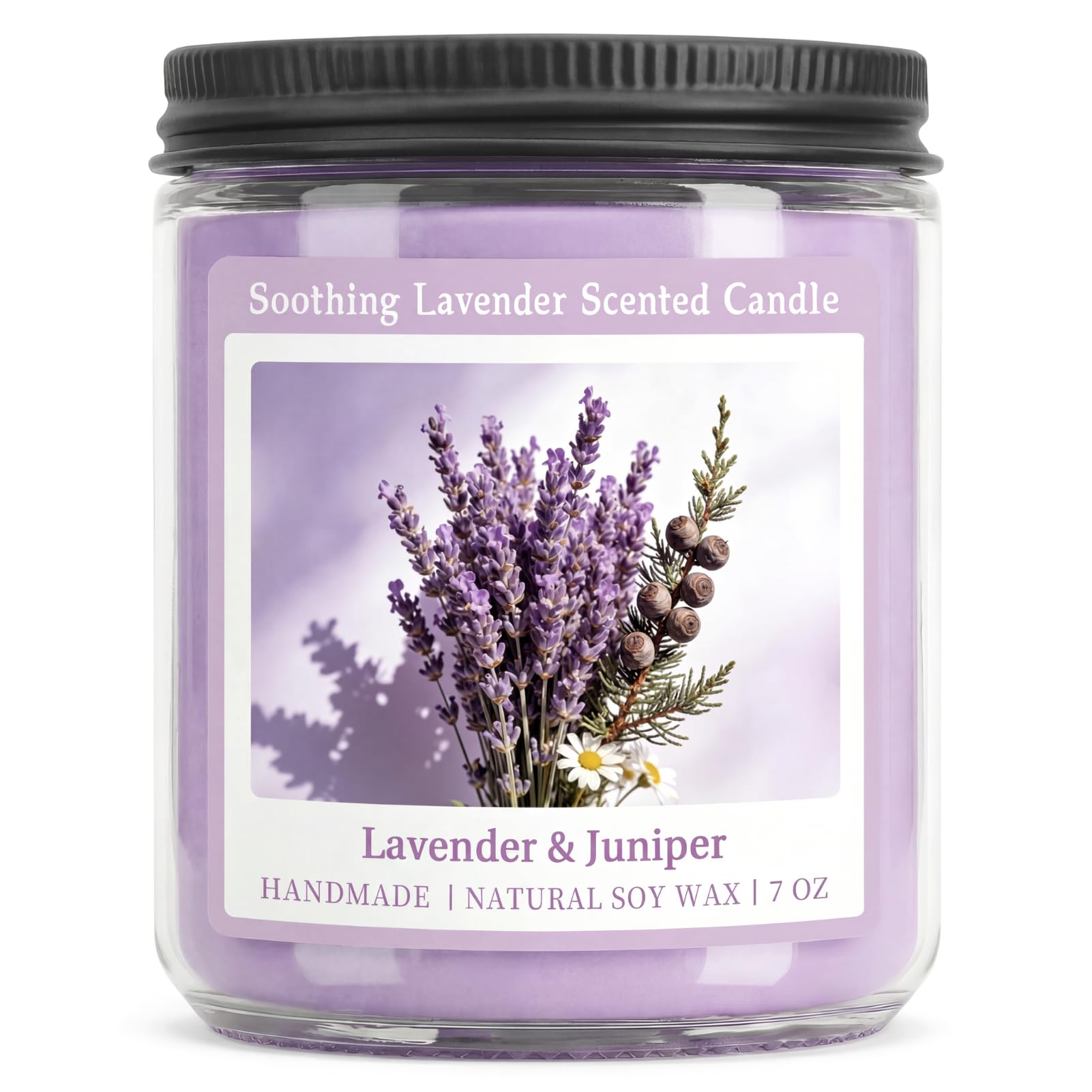 Homsolver 7OZ Soothing Lavender Scented Candle, Natural Soy Candles with 50+ Hour Burn, Soft Juniper Lavender Fragrance Gift for Women, Men Friends, Everyday Use, Comfortable Spaces (Boutique Gifts)