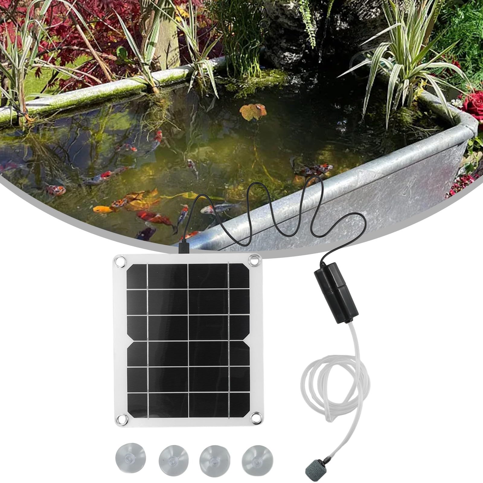Aérateur solaire de bassin 20 W, pompe à oxygène silencieuse avec panneau monocristallin pour bassins et aquariums extérieurs