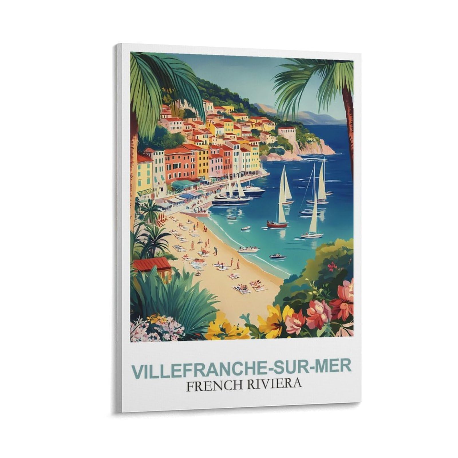 YMQWJYLW Villefranche Sur Mer French Riviera Vintage Travel Poster 08x12inch(20x30cm) Canvas Printing Home Decor Wall Art Prints