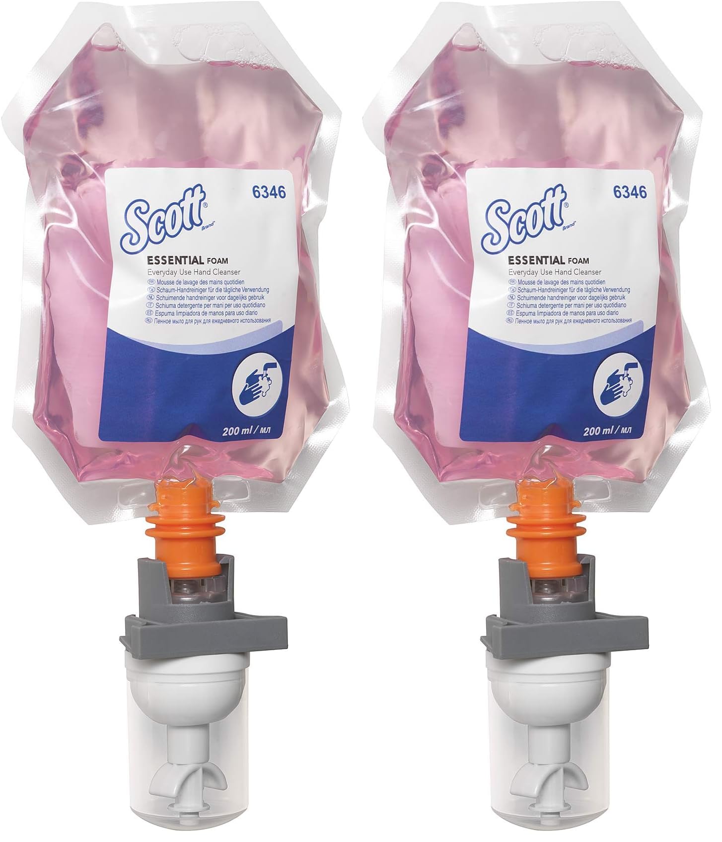 Scott Essential Schaum-Handseife 6346, rosa Schaumseife im 200 ml Beutel, ideal für die tägliche Handreinigung, 12 Stück (2.400 ml insgesamt) (Packung mit 2)