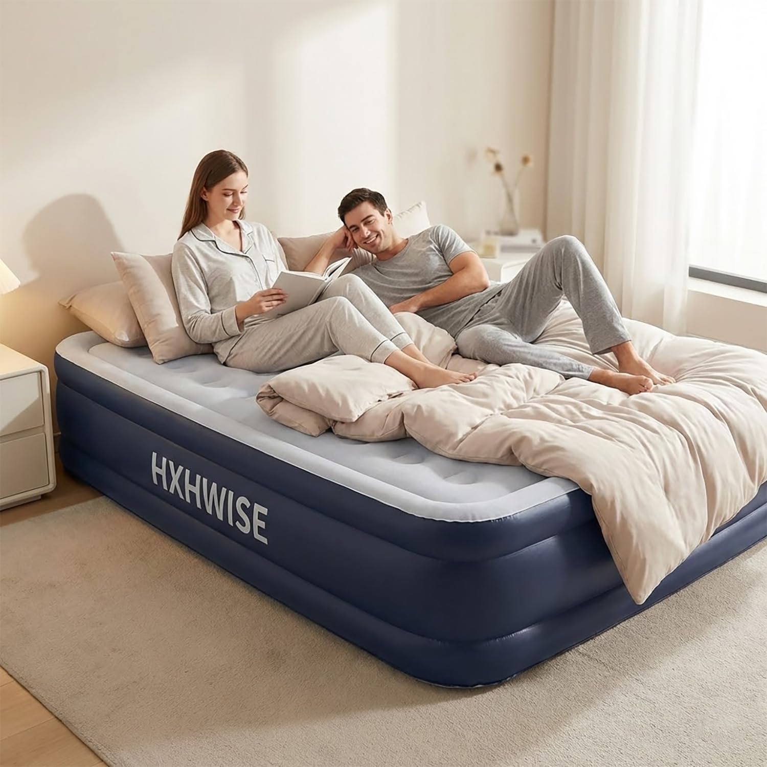 Colchón de aire individual con bomba integrada, 18 pulgadas de alto y capacidad de hasta 800 libras, inflado rápido en 3 minutos, colchón inflable duradero con bolsa de almacenamiento, cama inflable