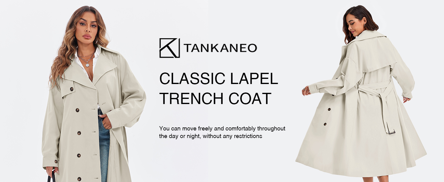 Amazon.com: Tankaneo Womens Double Breasted Long Trench Coat
