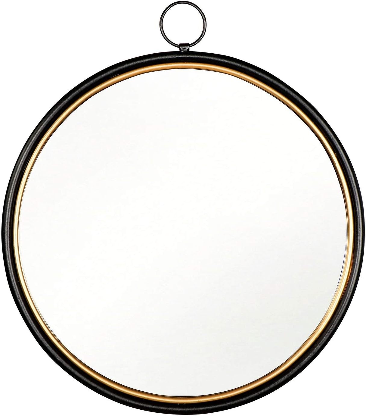 Round Accent Mirror with Black Gold Metal Frame and