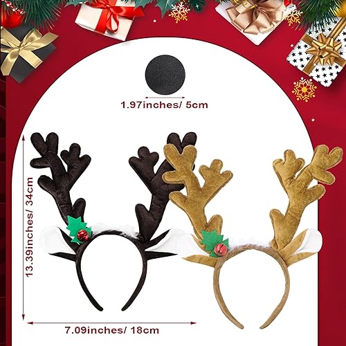 Miniatura 2 de Unittype Juego de 24 diademas de cuernos de reno de Navidad, incluye 12 cuernos para el cabello, 12 narices negras para recuerdos de fiestas de