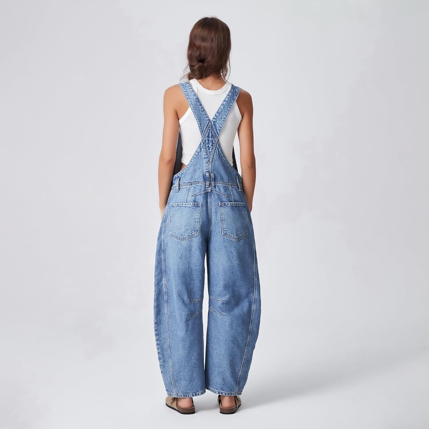Ladyful Women's Denim Overall Casual Straight Wide Leg Bib Jeans Overall Adjustable Straps Denim Romper Stretch Jumpsuits - Image 7