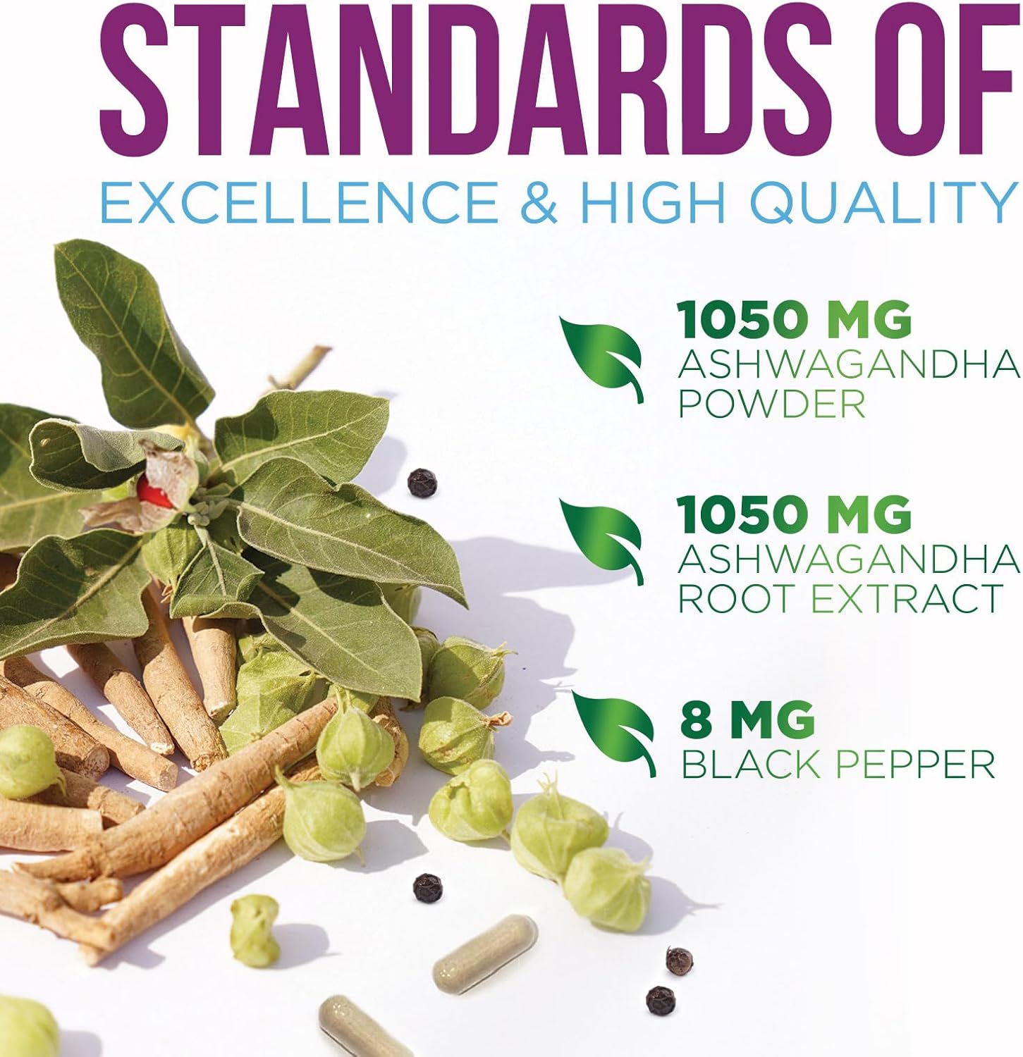 Ashwagandha Supplements 2100mg - 3X Strength Ashwagandha Powder & Root Extract with Black Pepper for Max Absorption, Antioxidant Supplements for Women & Men, Vegan, Bottled in USA - 60 Capsules - Image 9