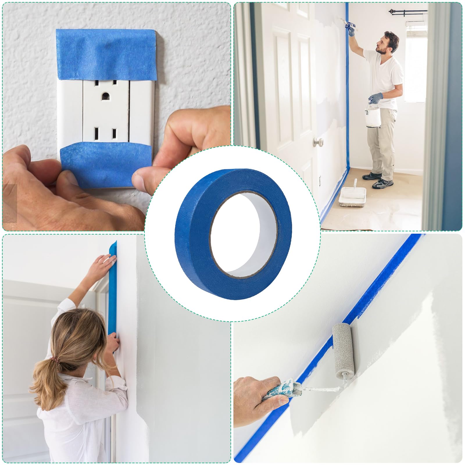 Fousenuk 3 Pezzi Nastro Carta Imbianchino, 50mx25mm Nastro Adesivo Carta Gommata Mascheratura Isolante Blu Gommato, Professionale Masking Tape Imbianchino Pittura Mascheratura, Ottima Adesione