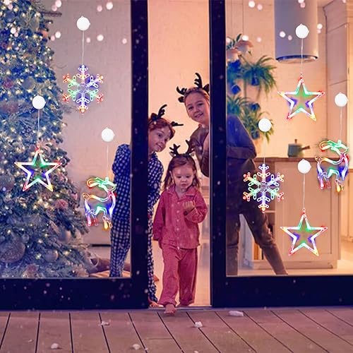 Miniatura 4 de Decoraciones de Navidad, 3 luces navideñas para ventana, funciona con pilas, decoración de ventana de Navidad en forma de copo de nieve, estrella y