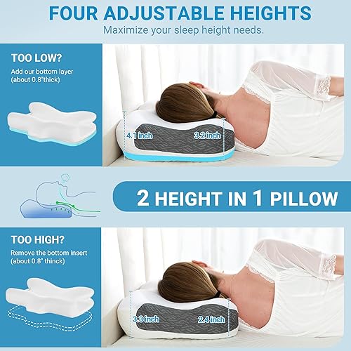 Miniatura 7 de Elviros Almohadas cervicales de espuma viscoelástica para dolor de cuello y hombros, almohada de cuello para dormir, almohadas de lado para adultos