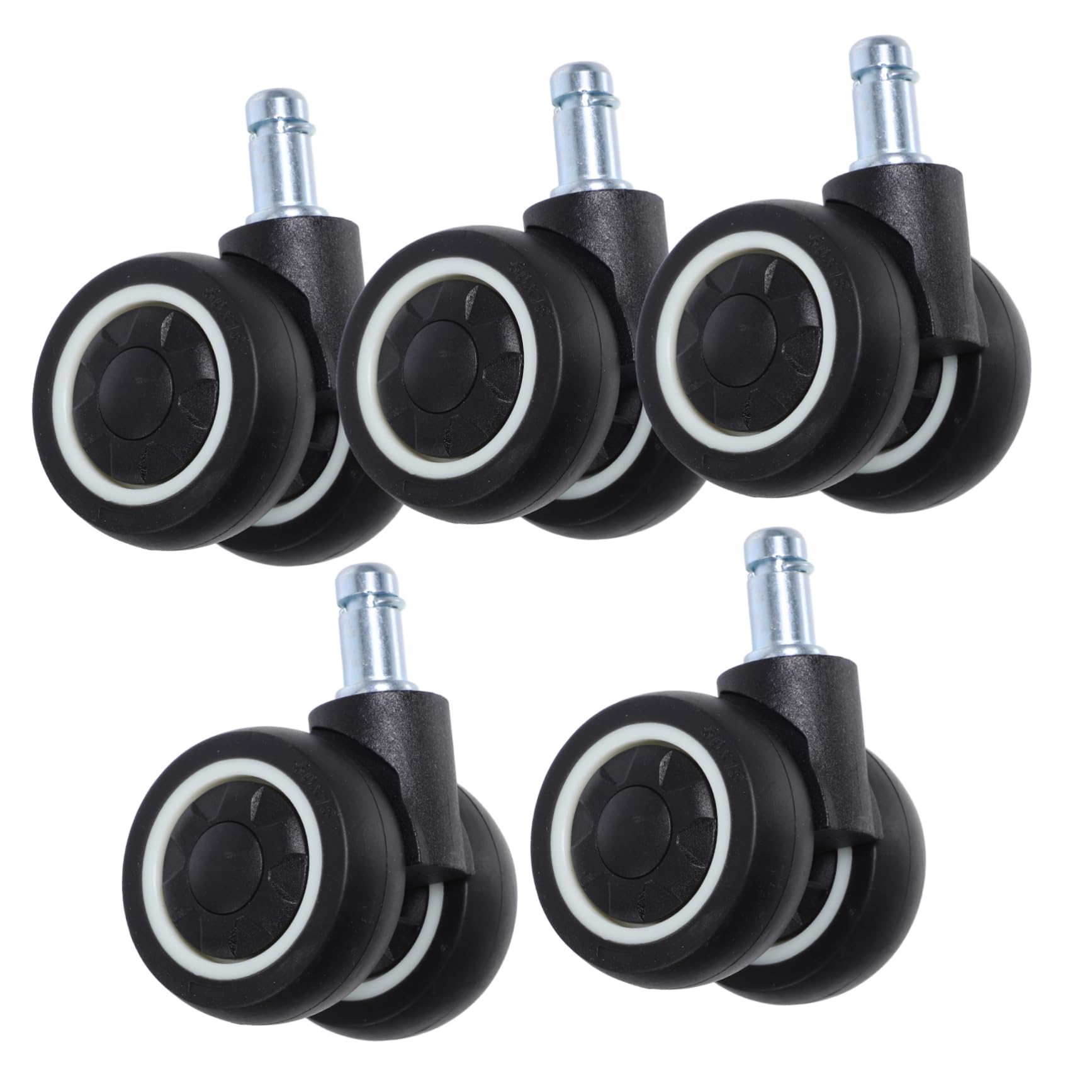 GYRAZXS Heavy Duty Office Chair Swivel Casters with Stem Workbench Casters Trunk Corner Wheels Crib Wheels Set of 5 Black Metal Replacement Wheels