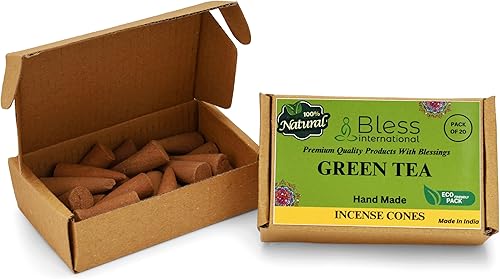 Miniatura 3 de Bless International Té verde 100% natural, conos de incienso hechos a mano, sumergidos a mano, orgánicos, sin productos químicos para purificación,