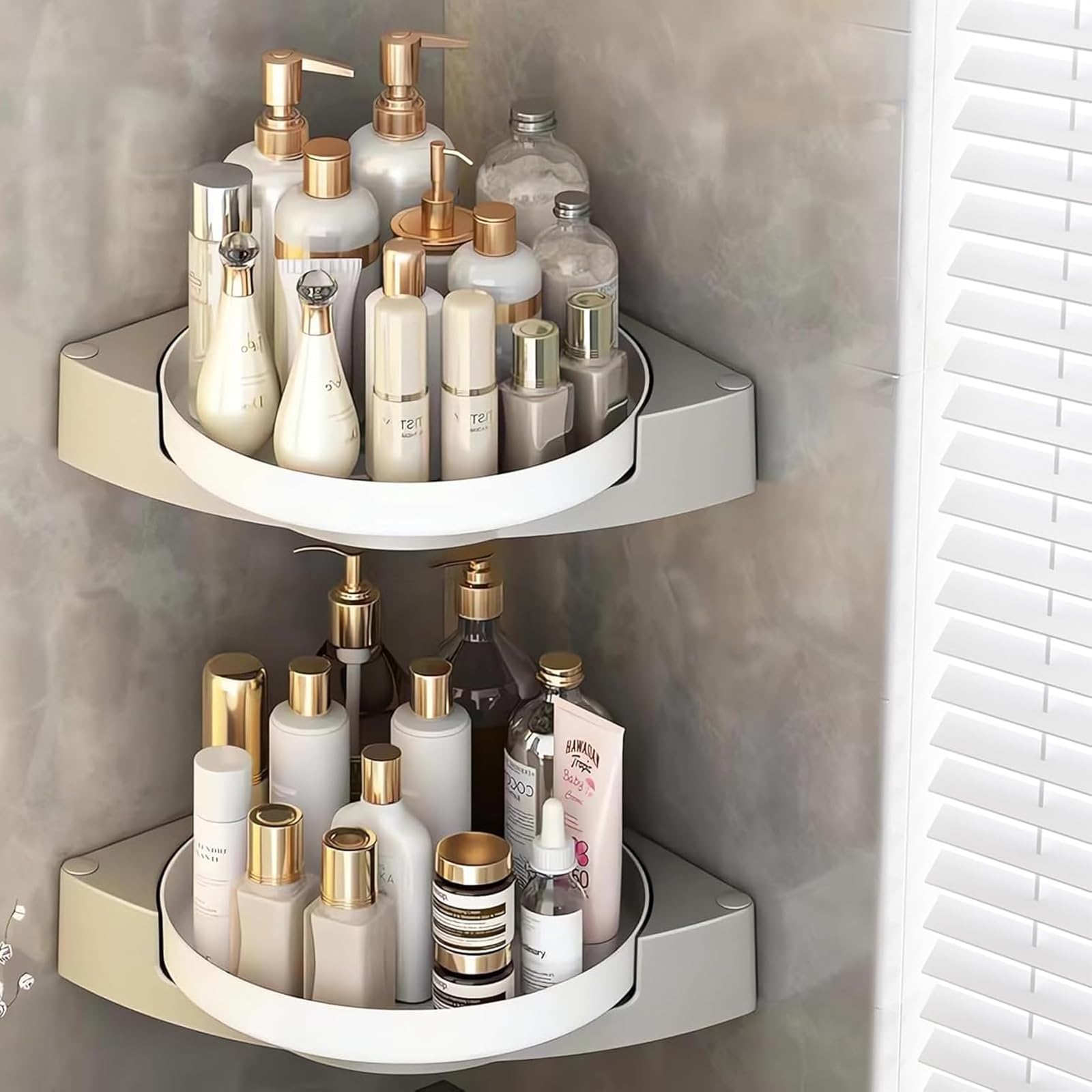 Eytzpto Corner Shower Caddy, 2 Pack Adhesive Bathroom Shower Shelves, 360 Rotating Corner Shelf Shower Basket Organizers, No Drilling Wall Mounted Shower Storage Rack for Bathroom, Dorm and Kitchen