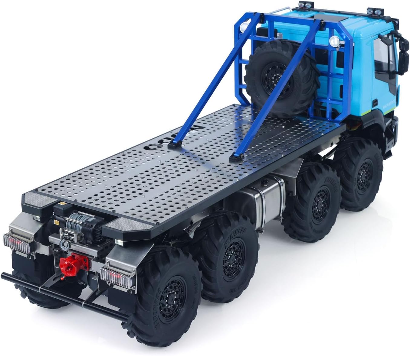 1/14 8x8 RC Rock Crawler Climbing Car Vehicle RC Flatbed Truck Model Sounds Lights Motor ESE Servo I6S Radio Controller Blue