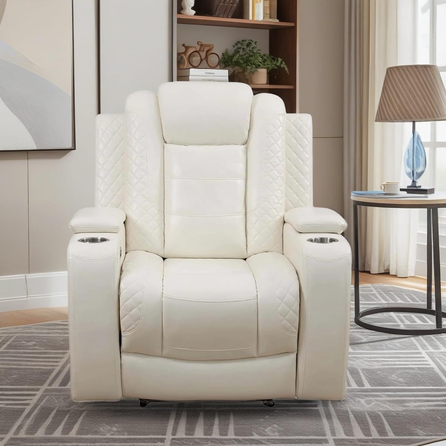 Trygoal Power Recliner Chair, Single Leather Recliners with Home Theater Seating, Oversized Electric Recliner Sofa Breathable Living Room Chairs for