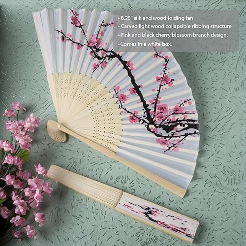 Miniatura 3 de Abanico plegable seda delicado diseño flor de cereza., talla única