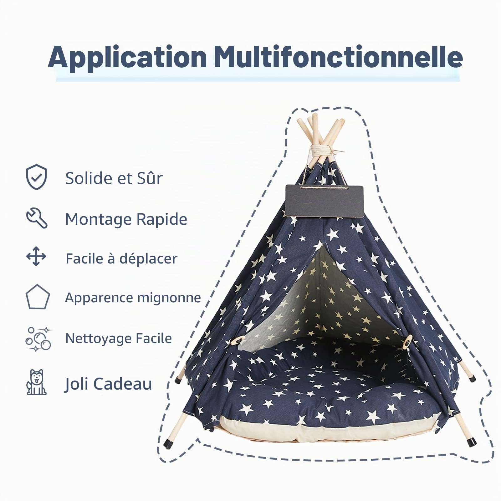 Tipi | Tente Animal de Compagnie de Moyen Taille -Lit Lavable pour Chien&Chats avec Oreillers - Tentes | Maisons pour Animaux avec Oreiller Épais et Tableau