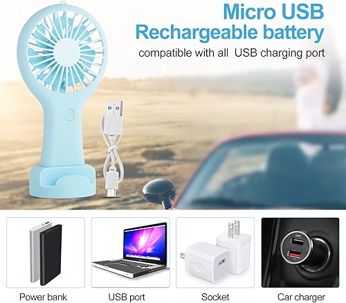 Miniatura 4 de CHNLML Ventilador recargable de mano, mini ventilador de mano portátil de bolsillo, alimentado con pilas, con base de pestañas, arte de uñas,