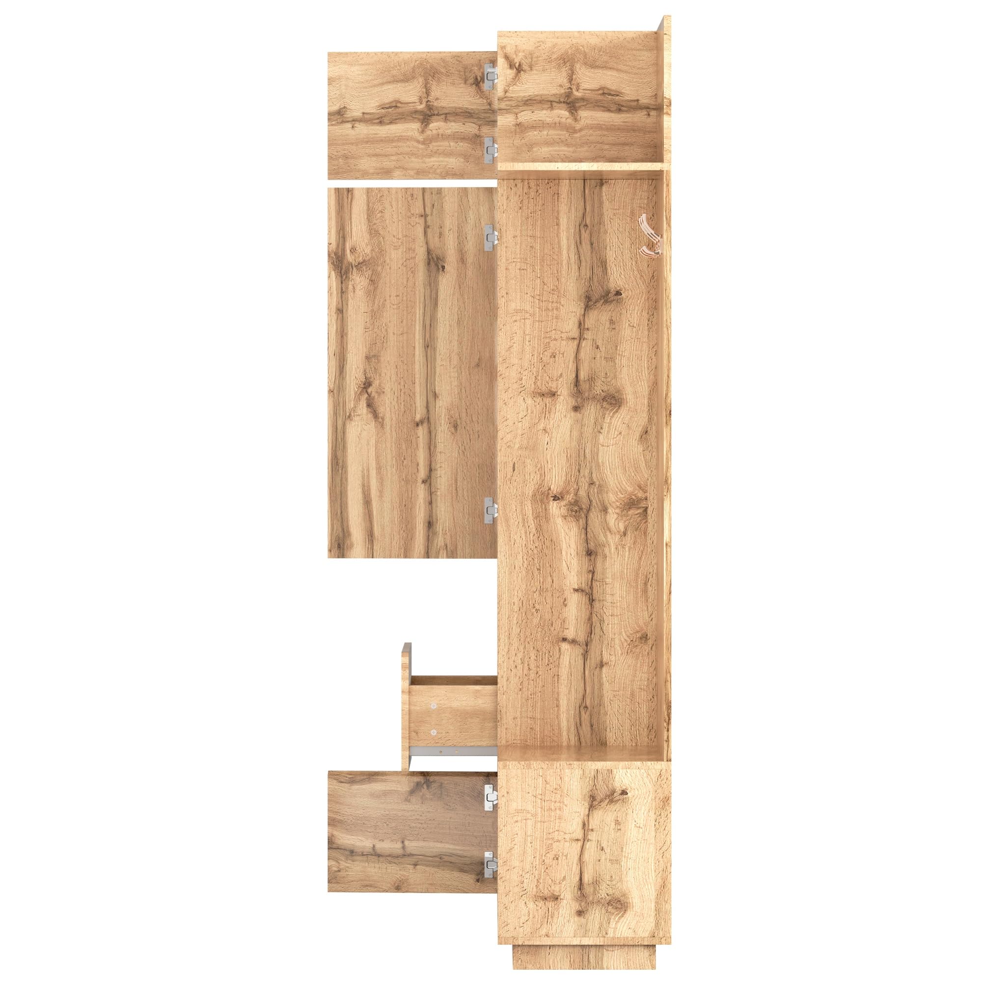 Perchero de Pasillo, Juego de Percheros Compacto con Espejo y Banco, Zapatero con Ganchos, Colgadores de Ropa, Muebles de Entrada (Natural)