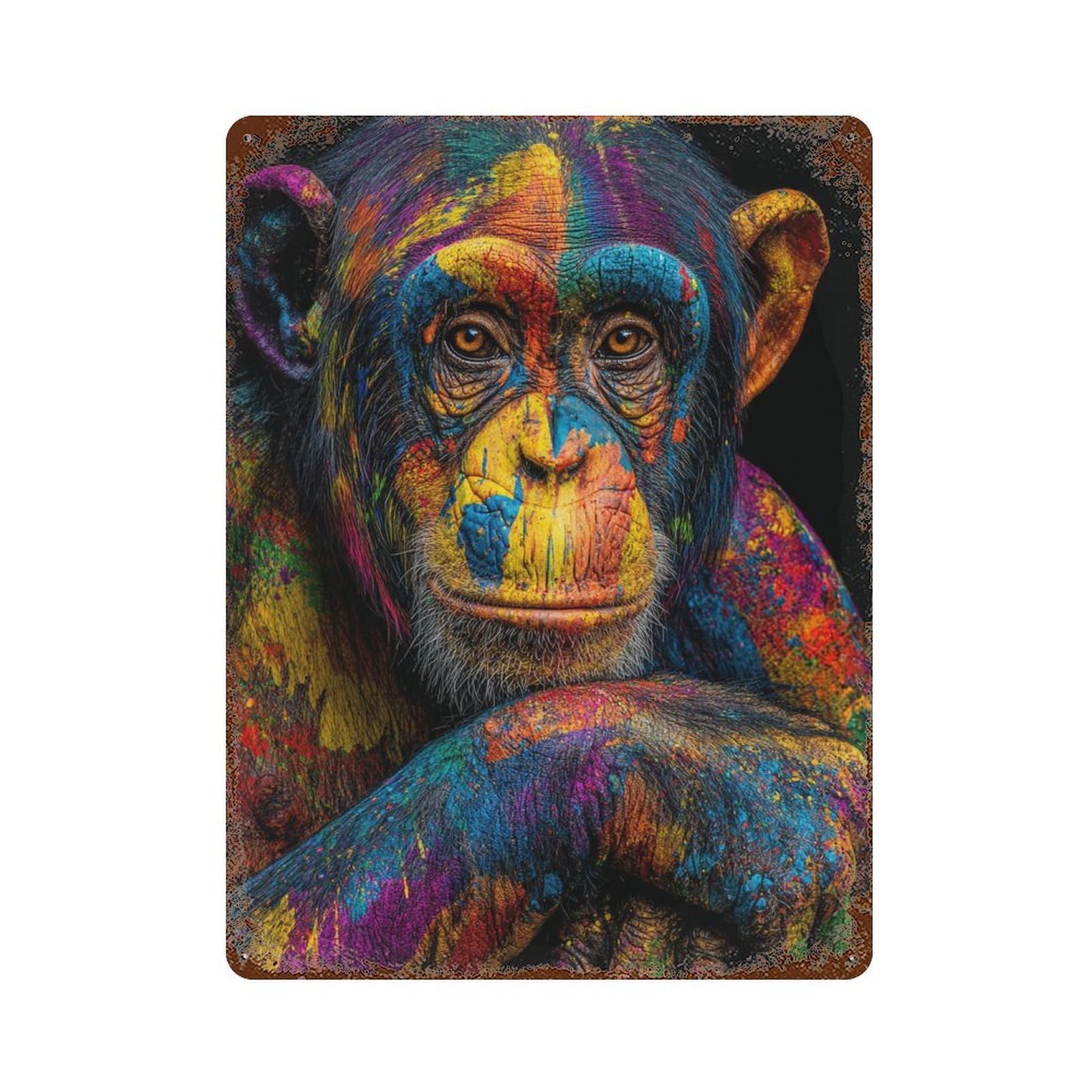 Retro Metal Sign Colorful Chimpanzee Portrait 15.7"x11.8", Decorative Metal Wall Art for Pub, Kitchen And Man Cave Decor