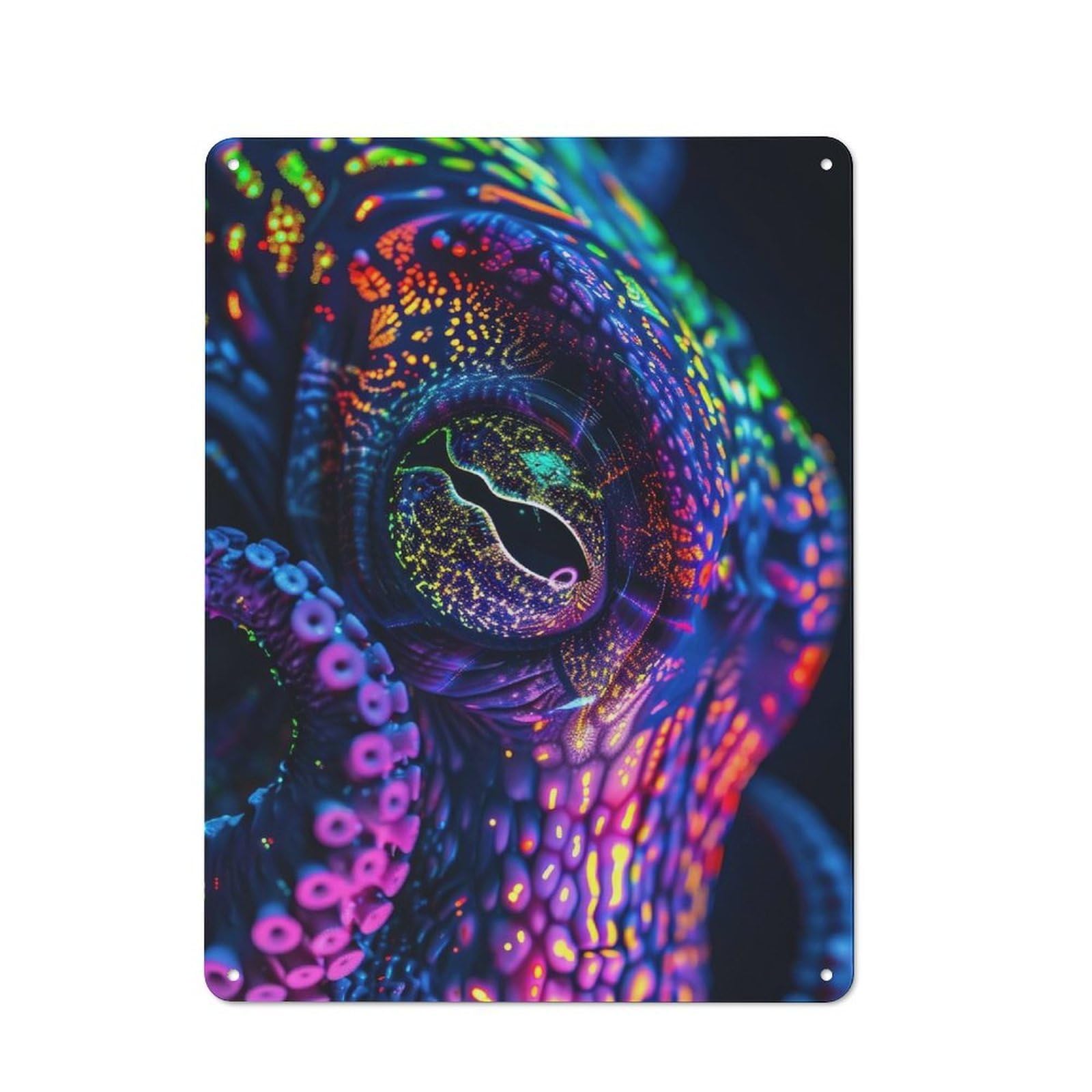 Junmoney Style-1 Tin Wall Plaque 40X30cm With Neon Octopus Eye For Café Or Restaurant, New Home Wall Decor For Hospitality Interior Collectors