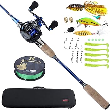 Sougayilang Fishing Baitcasting Combos, Lightweight Carbon Fiber Fishing Pole and 11+1BB Fishing Reel Right Hand for Travel 4-Piece Salt Fresh Water-Right Hand/6.9FT with Carrier Bag