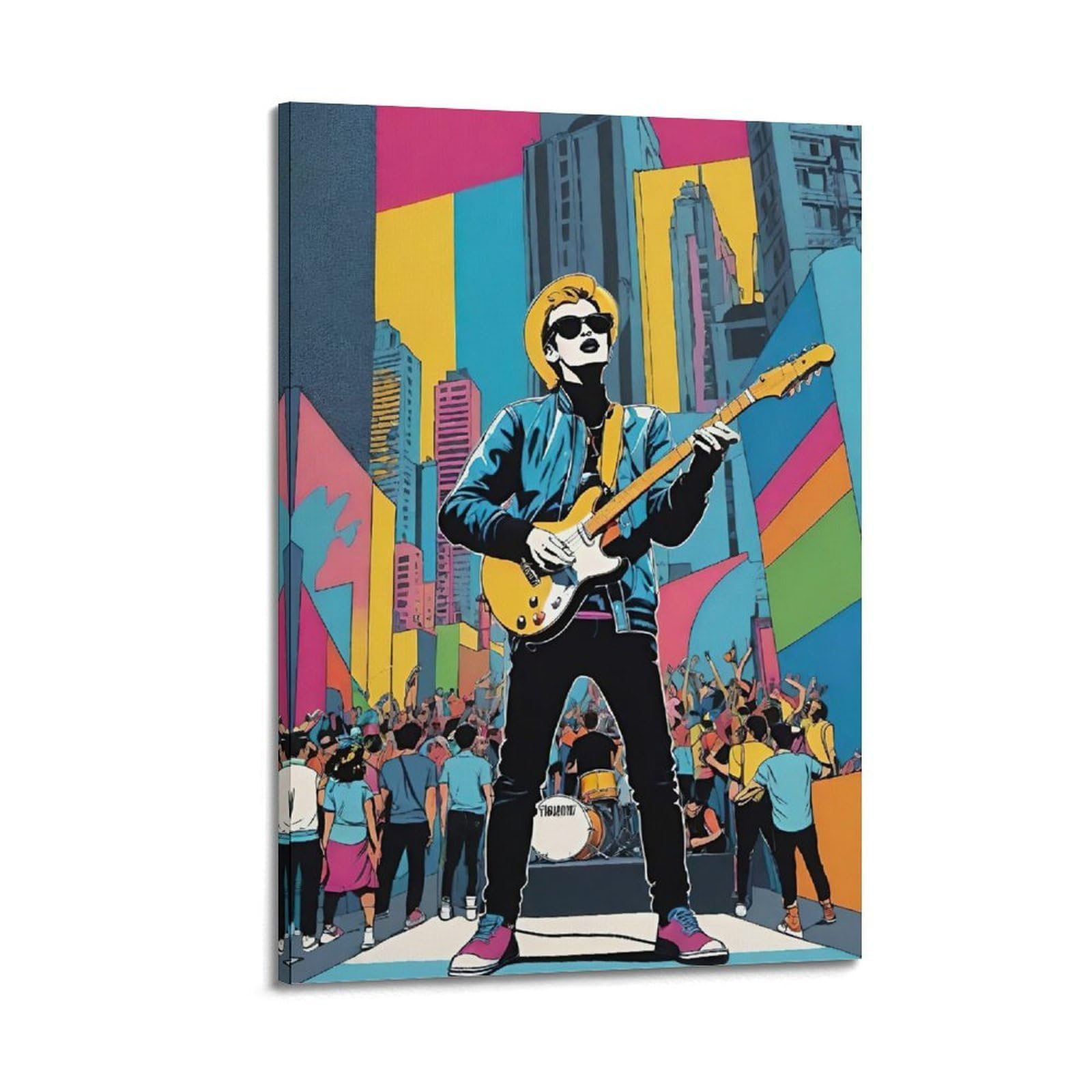 ZlXXYZ Poster su tela per decorazione moderna di famiglia e ufficio, motivo: musica pop art, concerto rock, 60 x 90 cm, stile cornice